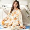 Blue Pajamas Set White Tulip Sweet Long Sleeves Long Pants Autumn Winter Cute Sleepwear Cozy Pyjamas Soft Pijamas Lady Pjs Girls