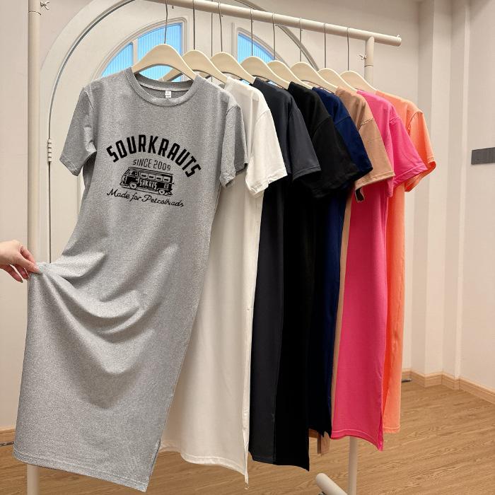 New Short-sleeved Loose Dress, Casual Knee-length T-shirt Dress, Versatile Mid-length Long Dress, Slimming for Women In Summer