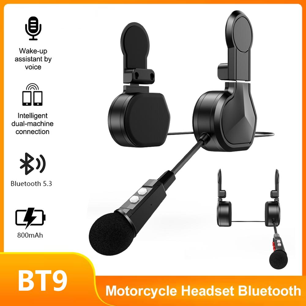 Bt9 Motorcycle Bluetooth Double Ear Helmet Headset 20 Hours Battery Life of 800M Intercom Waterproof Music Microphone Player