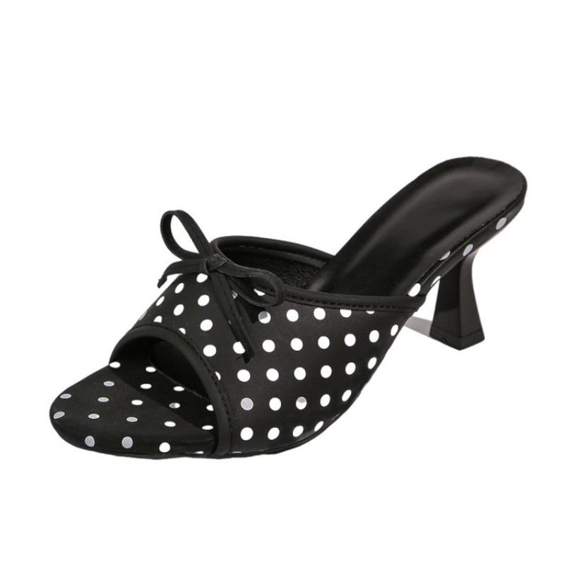 Fashion Shoes Cswo01 Women's Polka Dot Bow Heeled Slides, Round Toe Kitten Heel Mules, Elegant Summer Party Dress Sandals Cm