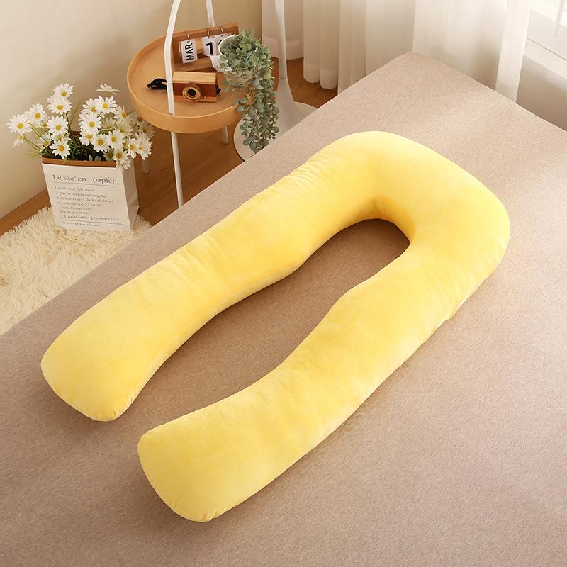 Jednobarevný těhotenský polštář ve tvaru U z křišťálového sametu s odnímatelnou bederní opěrkou