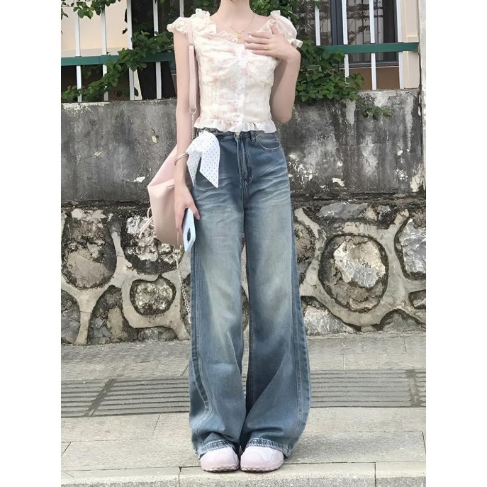 Einzigartiges florales kurzes Stilvolles Taillen-V-Ausschnitt Puffärmel Einseitig schulterfrei Süß und Würzig Top Shirt