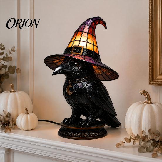 Atmosphärische Beleuchtung für Schlafzimmer Schwarze Katze Hexenhut Tischlampe, mit verträumtem lila Licht, dunkle Ästhetik Gothic Ornament Retro Halloween Ornament,