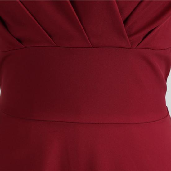 V-neck Short Sleeve Pleated Waist Tight High-Waist Gown Dress A-Line Skater Large Hem Midi Princess Dress Female Clothing