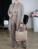 2025 Women's Solid Color Round Neck Long Sleeve Top and Belted Pants 3-Piece Set