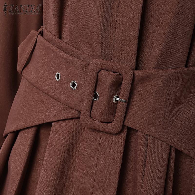 ZANZEA Women Casual Turn Down Collar Long Sleeve Loose Long Dress