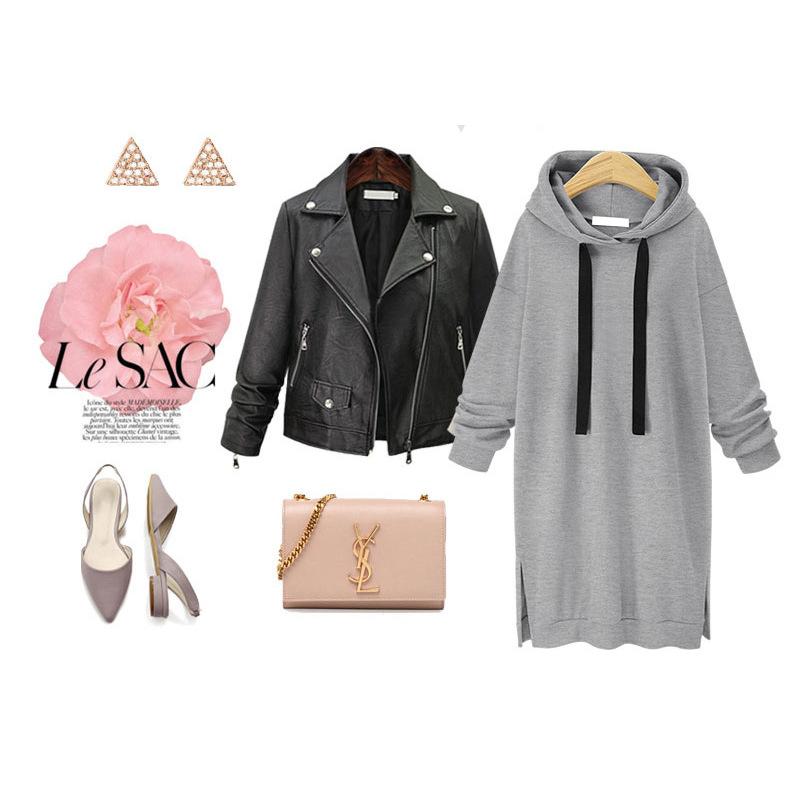 Tooxika Women's Autumn and Winter New Casual Hooded Long-sleeved Solid Color Mid-length Sweatshirt