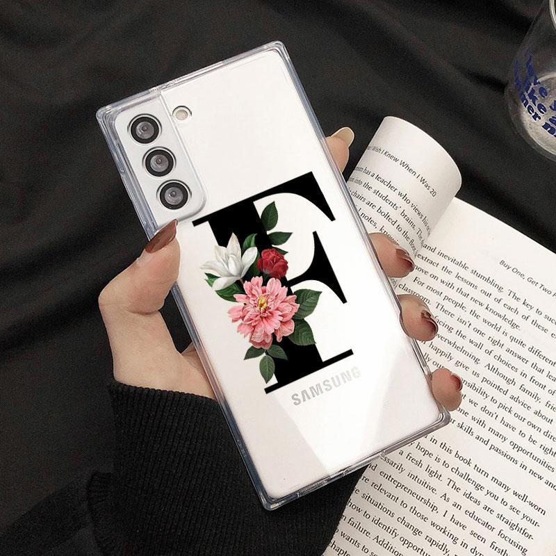 Klare Hülle für Samsung Galaxy S22 S20 FE S21 S10 S9 Plus Note 20 Ultra 10 Lite 9 Weiche TPU-Telefonschale Buchstaben DIY Blume