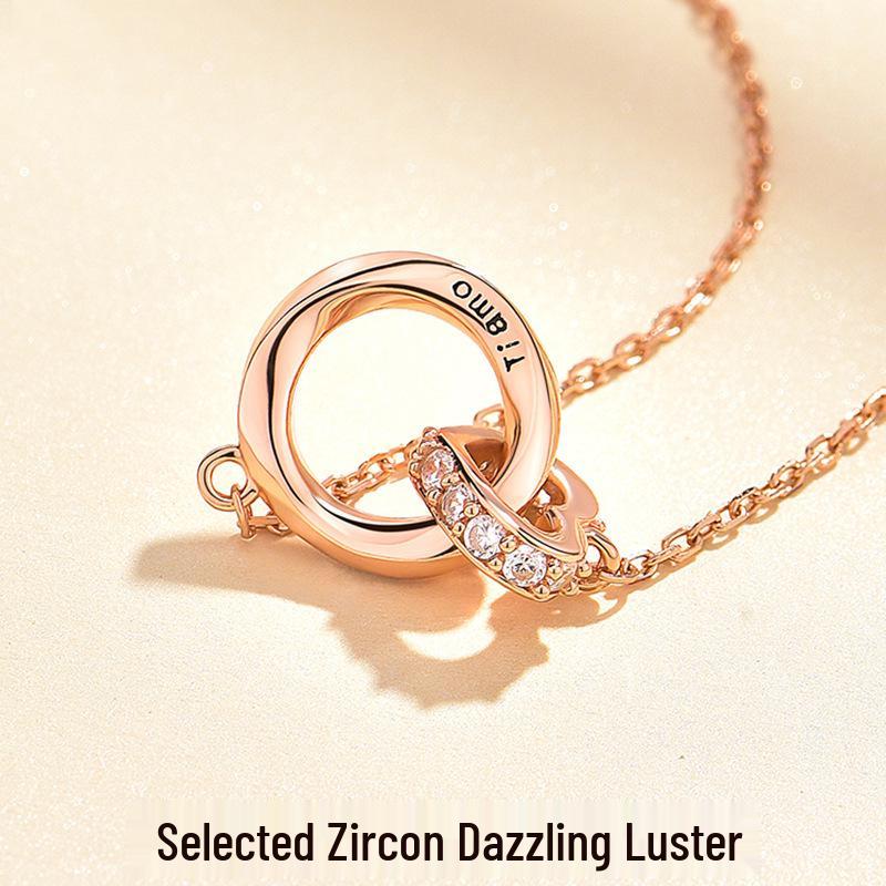 Elegant 2022 Trendy Heart Shaped Double Ring Mobius Necklace for Women in Titanium Steel