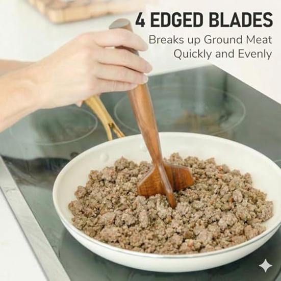 Wooden Meat Masher Potato Crusher Heavy-Duty Mincing Tool for Ground Meat Burgers Vegetables BPA-Free Essential Kitchen Utensil for Home Cooking
