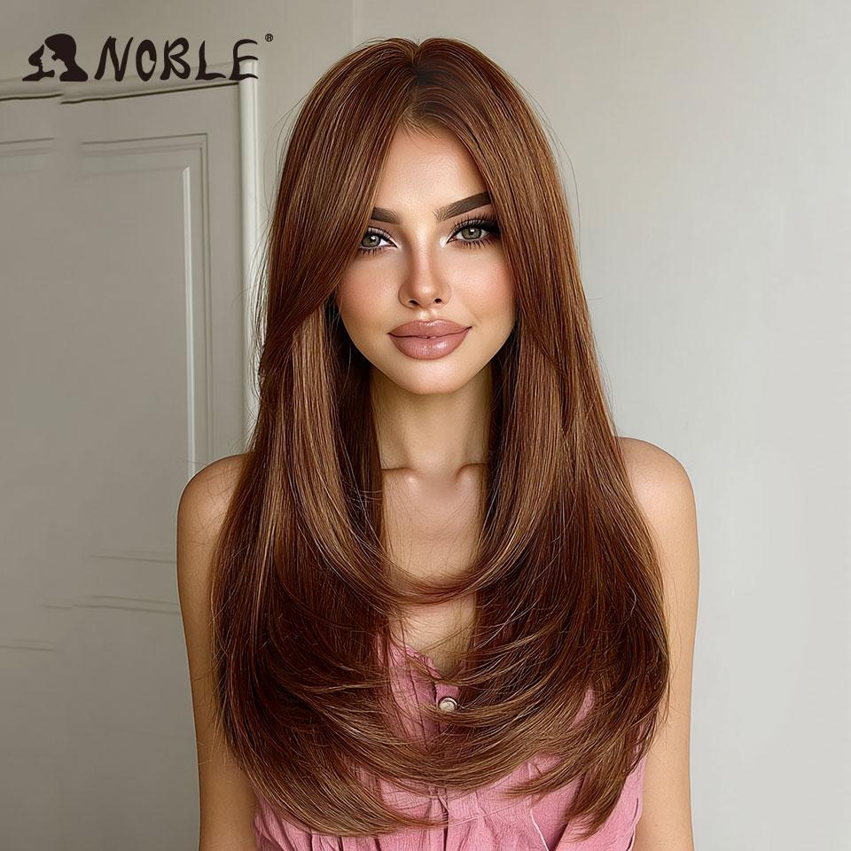 Noble Cosplay Synthetic Lace Front Wigs For Women 13x3 Straight Lace Wig Pre Plucked Layered Wig Ombre Blonde Brown Lace Wig
