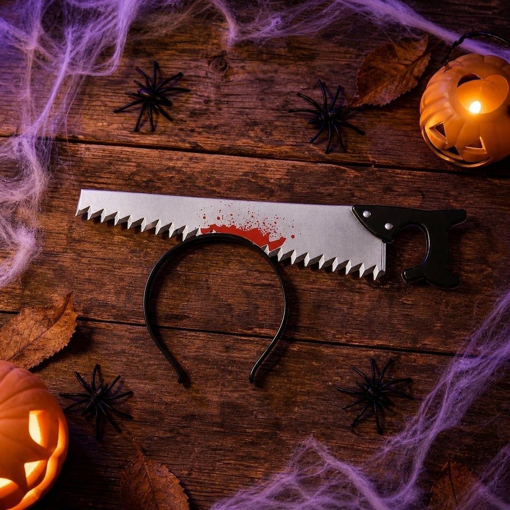 Halloween Prank Saw Headband Plastic Sawblade with Jagged Edges Attached To Lightweight Headband for Costume Parties and Themed Events