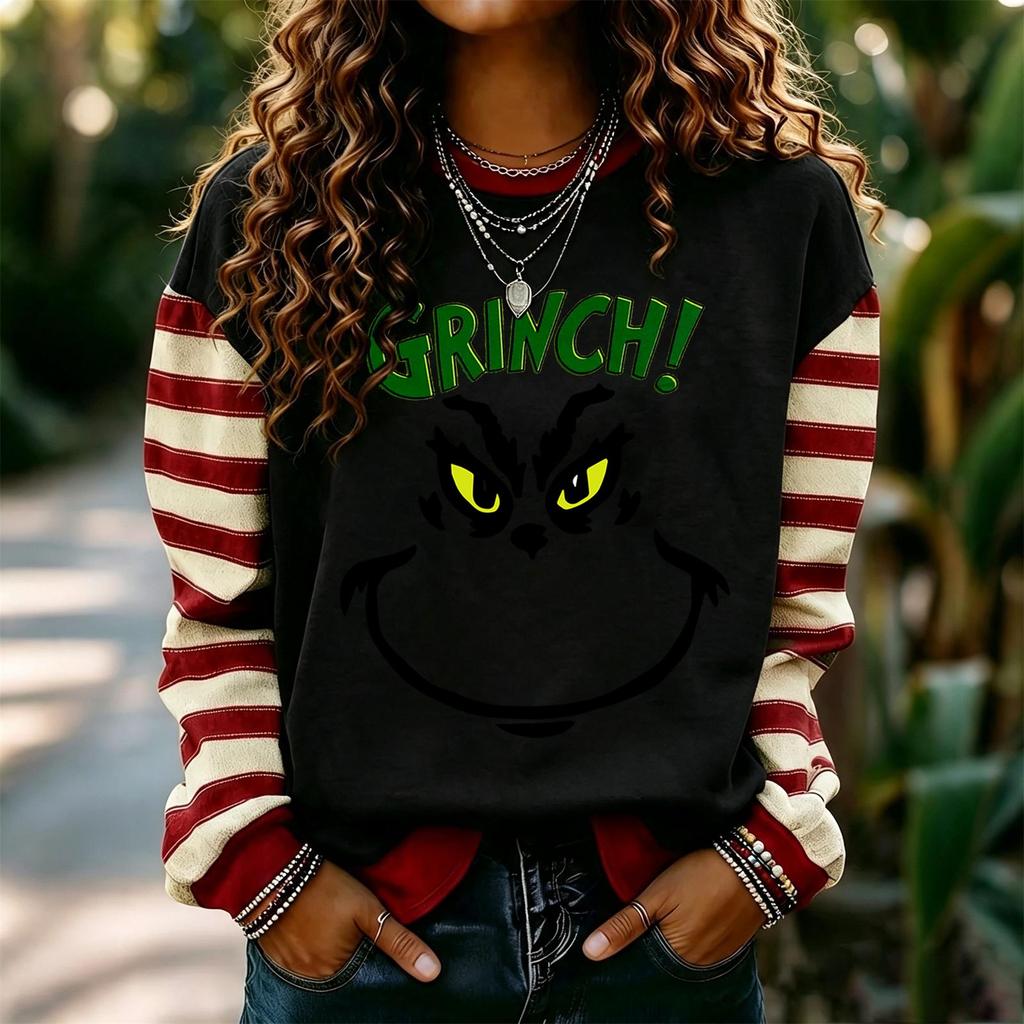 Women's Casual Christmas Print Long Sleeve Neck Pullover Sweatshirt for Holiday
