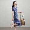French V-neck Short-Sleeve Floral Dress