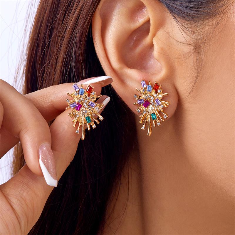 Sparking Snowflake Firework Stud Earrings For Women Girls Rhinestone Exquisite Zircon Piercing Earring Girls Party Charm Zircon