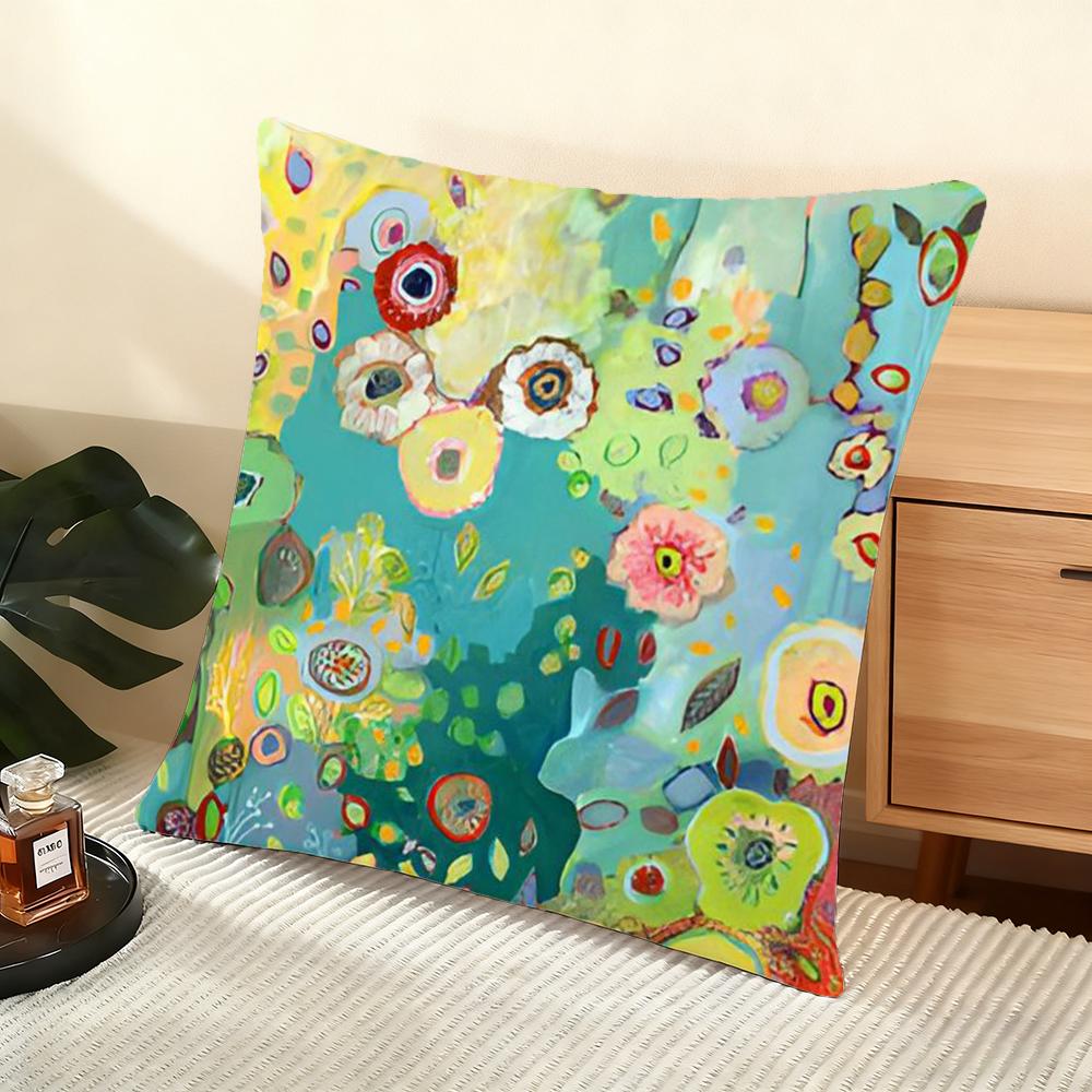 Abstract Paint Colorful Cushion Cover Soft Short Plush Pillow Cover Smooth Cozy Texture Aesthetic Cushion Case Home Decor