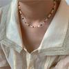 Titanium Steel Milk Tea Color Shell Freshwater Pearl Necklace Color Beaded Fritillary Collarbone Chain Stacked Temperament Neck Chain