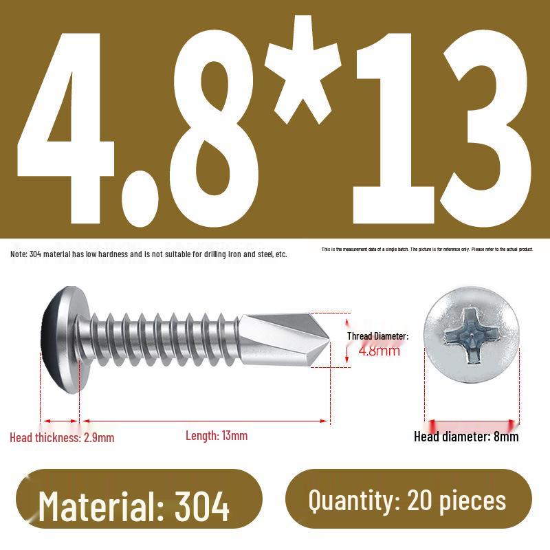 Stainless Steel 304 Phillips Round Head Self-Drilling & Tapping Screws, M3.9/M4.8/M5.5 Swallowtail Bolts