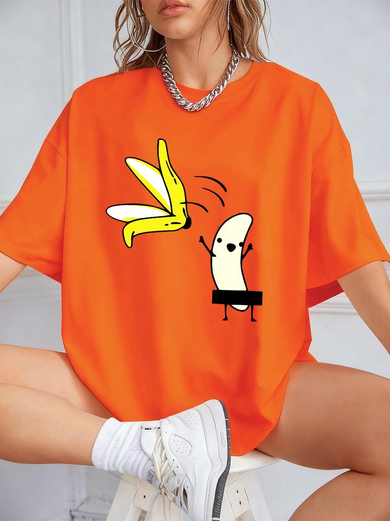 Cartoon Banana Dancing Prints TShirts Womens Cotton Summer Short Sleeve Tops Comfortable Loose ONeck T Shirt Casual Clothes