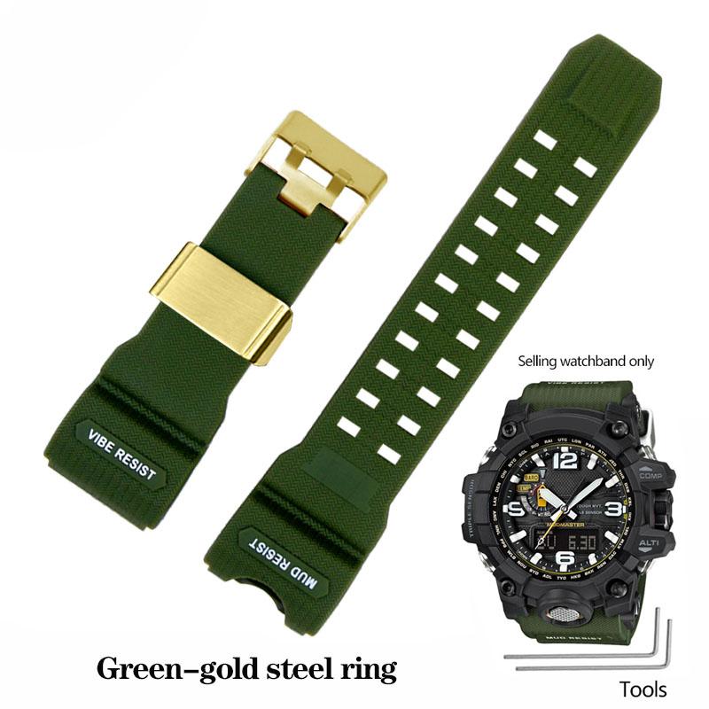 Resin Silikon Klokkereim For Casio Big Mud King GWG-1000GB Svart Gull G-SHOCK GWG-1000 Serie Gummireim med Verktøy Armbånd