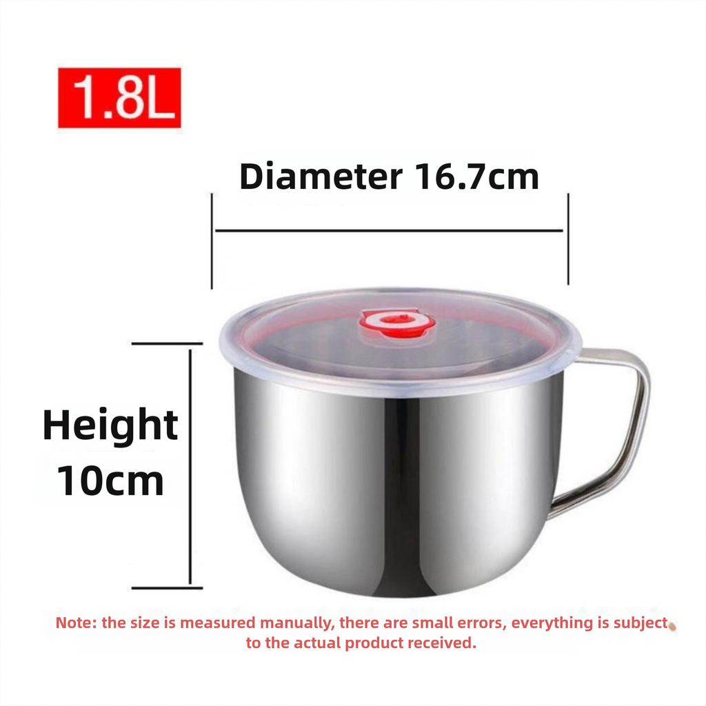 316 Stainless Steel Noodle Bowl 1.8L Food Storage Container for Office Kitchen Study