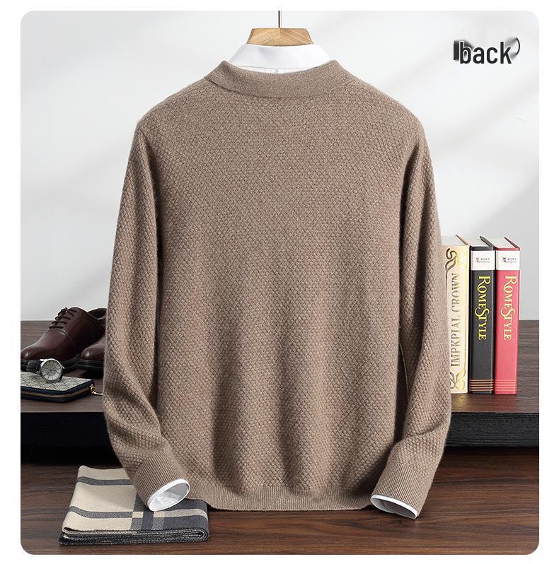 2025 Autumn/Winter Men's Solid Color Cashmere Polo Neck Knitwear, Soft & Fluffy Long Sleeve