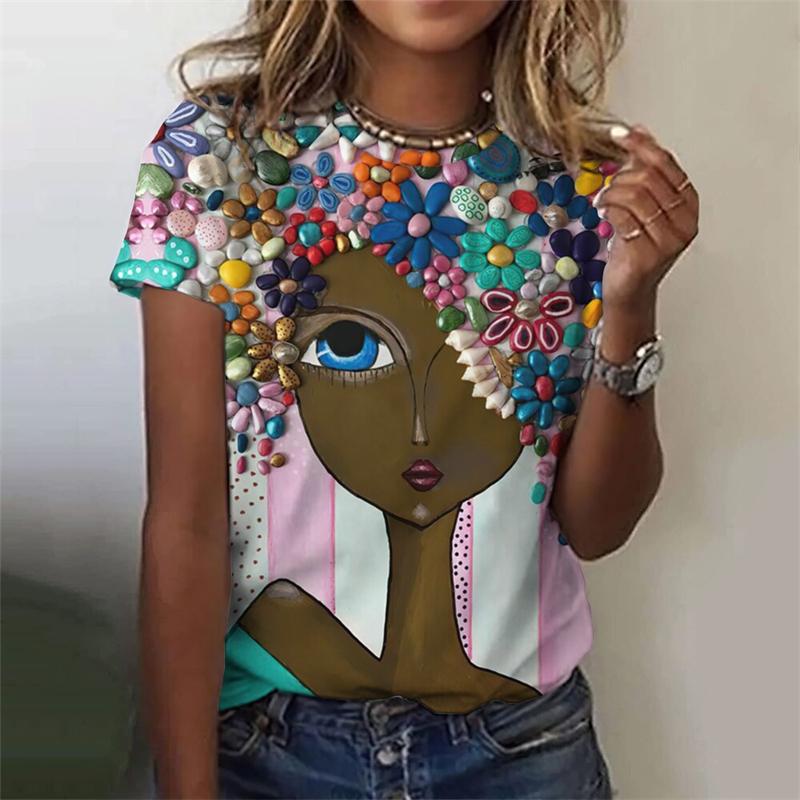 Classic Girls Face Painting 3D Graphic Tee Fashion Floral Print T Shirts For Woman Girl Street Harajuku Colorful Tshirt Tops