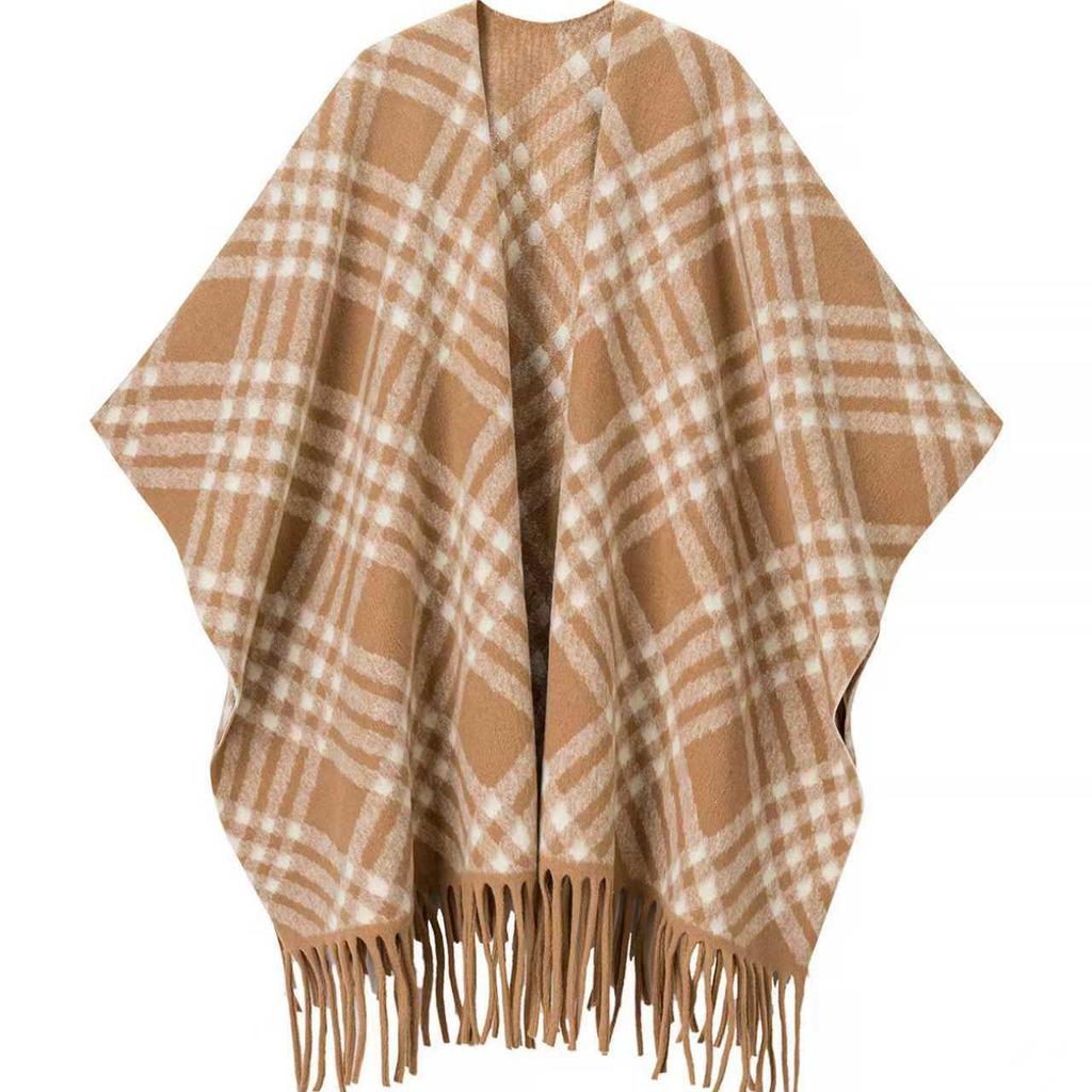 Retro Striped Tassel Korean Cape: High-End Warm Plaid Scarf Shawl