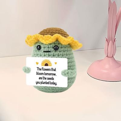 Funny Crochet Emotional Support Sunflower Potato Doll With Card Ornament Handmade Knitted Sunflower Potato Dolls Home Decoration