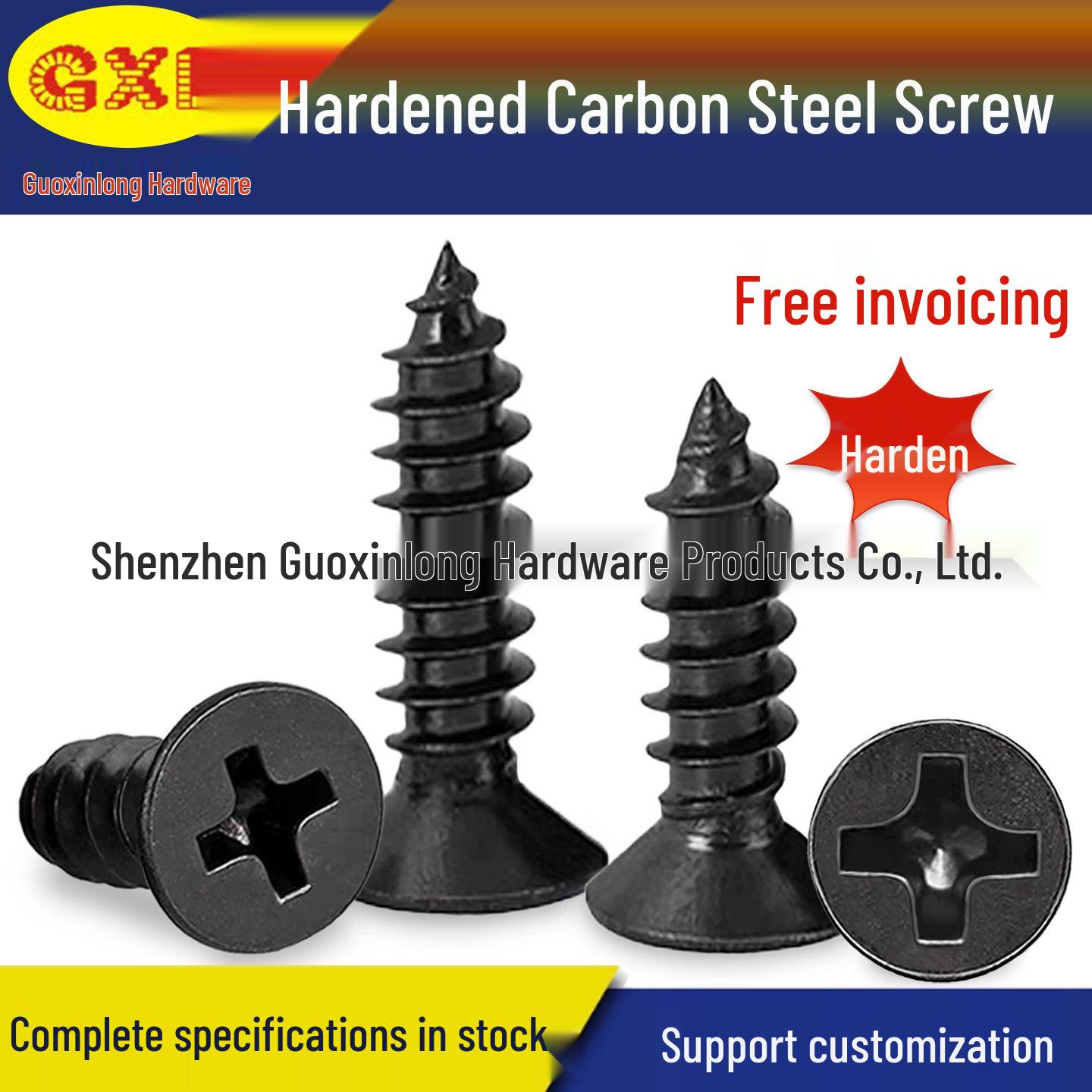 Hardened Black Carbon Steel Self-Tapping Screws, Pan/Countersunk Head, Size: M1.5–M4 7 Head 4*8 (Hardened Black, 200 pcs)