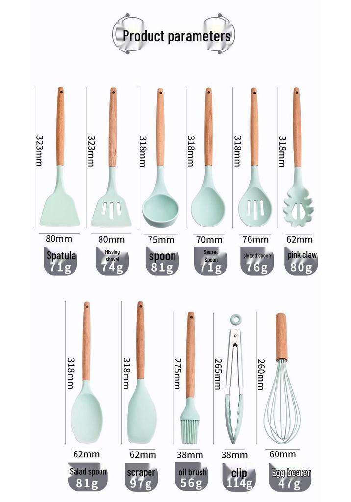 Creative Non-stick Silicone Cookware Set with Wooden Handles