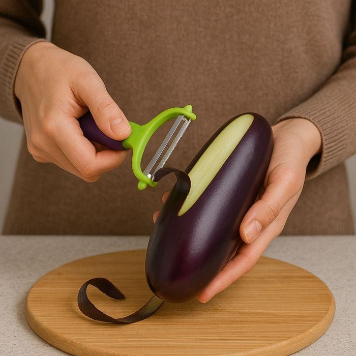 Éplucheur Légumes - Original - 16 cm - Manche Aubergine - Acier Inoxydable - Pratique et Design