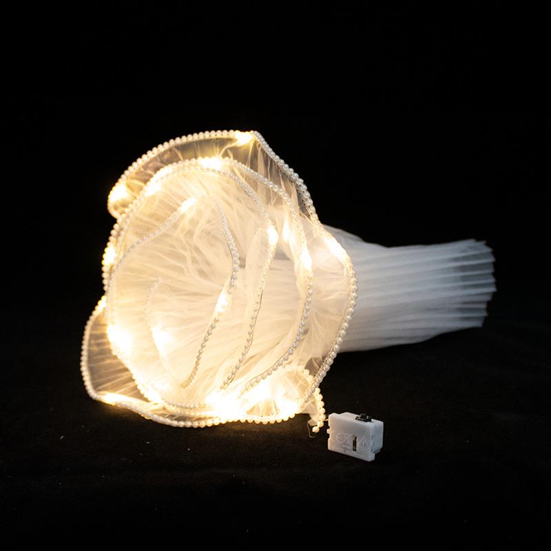 Led Flower Wrapping Paper With Lights Pearl Lace Mesh Wave Yarn Florist Bouquet Packaging Decoration Wedding Birthday Gifts