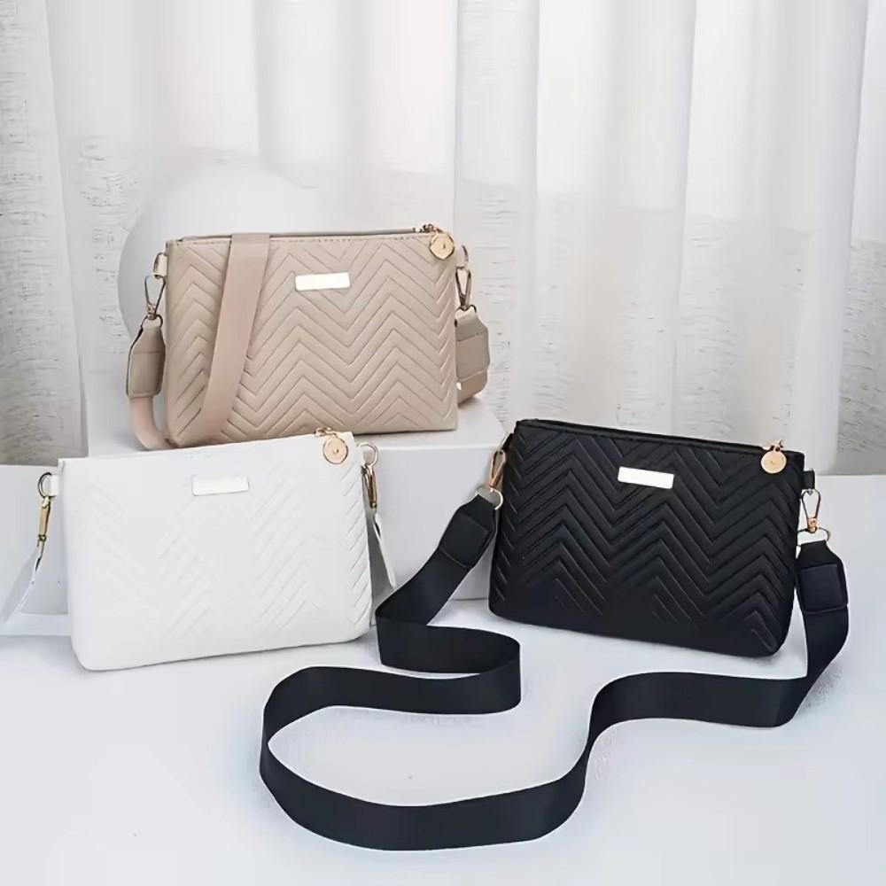 Minimalist Quilted Chain Crossbody Bag PU Solid Color Lg Wallet Lightweight Wave Patterned Small Shoulder Purse For Women