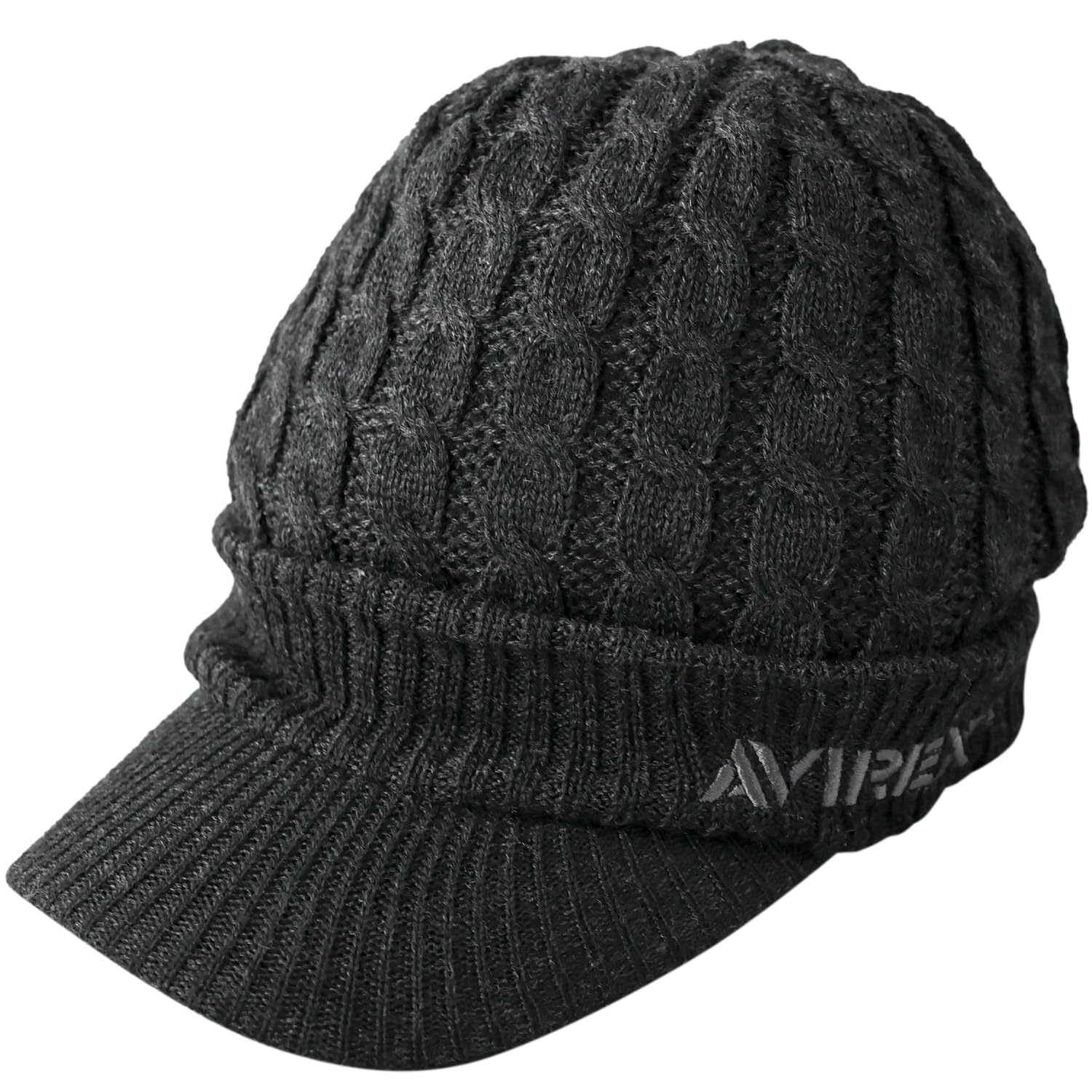 

AVIREX Cable Knit Cap with and Winter Knit Black 023 Loose-Fit Brim, Men s Women s Cap, Mix,