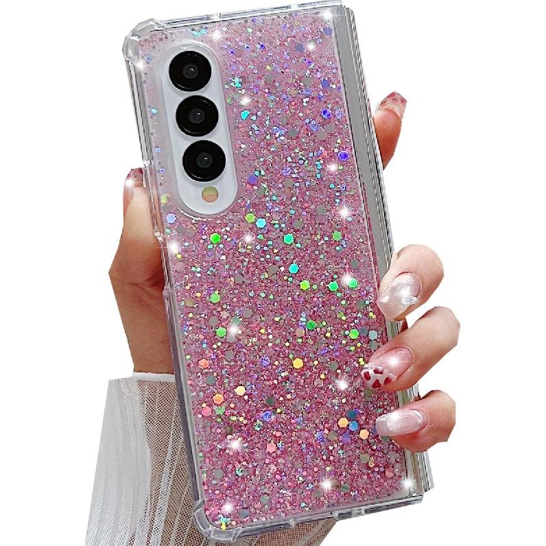 For Samsung Galaxy Z Fold 6 Glitter Case, Cute Bling Sparkle Sparkly Shiny Soft TPU Silicone Clear Bumper Four Corner Shockproof Protective Case for