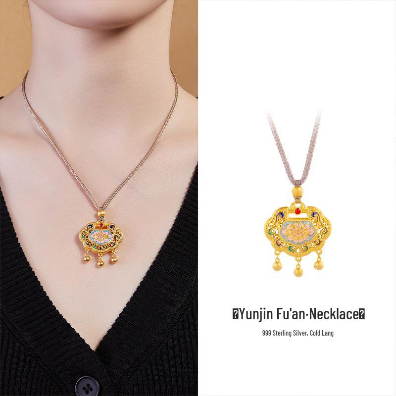 

Ожерелье-подвеска из стерлингового серебра 999 пробы с ажурным узором и холодной эмалью Замок мира - Женский подарок на китайский Новый год Sterling Silver