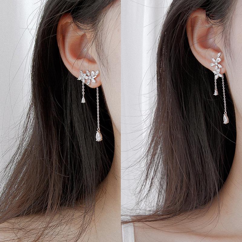 925 Silver Earrings Woman Zircon Flower Tassels Piercing Luxury Earrings Vintage Jewelry Argent 925 Prevent Allergies