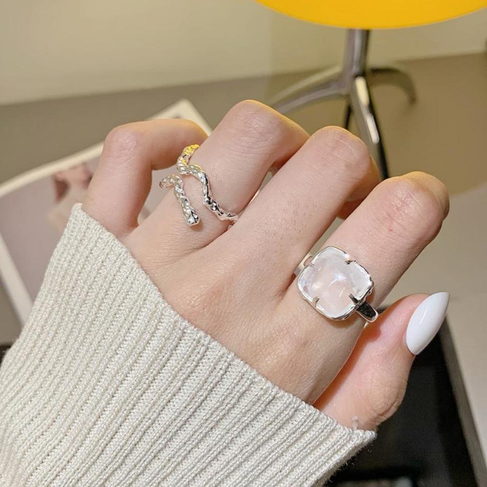 

Geometric Double Lines Ring Irregular Personality Stone Jewelry Birthday Gift