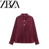 Zab Autumn New Women's Clothing Fashion Style French Gold Decorated Row Button Silk Satin Textured Shirt 2138748
