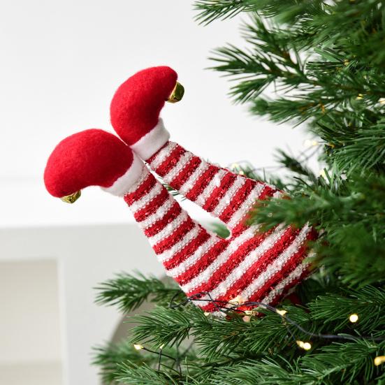 Elf Leg Christmas Tree Picks 3D Decorative Stems with Colorful Stripes Easy Insert Elf Leg Decor for Xmas Tree Wreath & Holiday Display