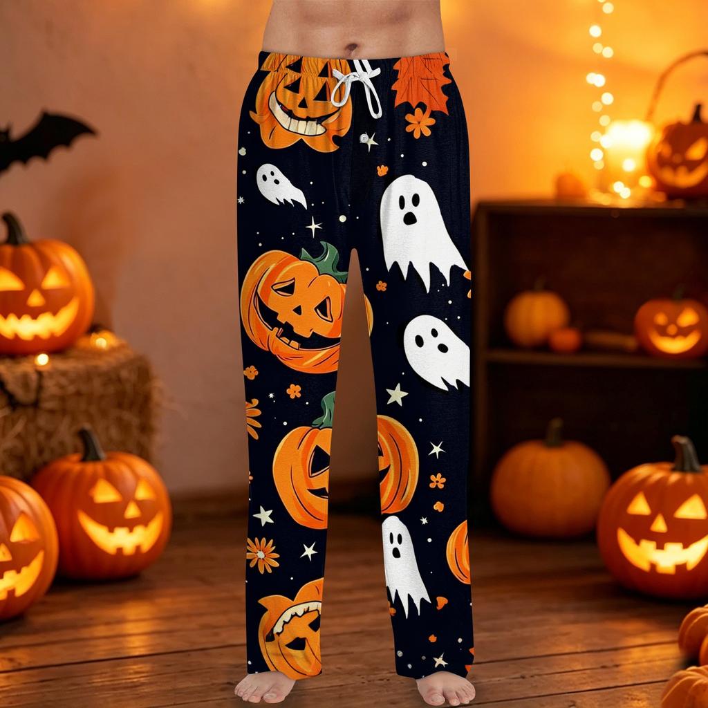 Men's Halloween Printed Drawstring Lounge Pants Casual Sleepwear Relaxed Fit Soft Fabric Comfortable Waistband