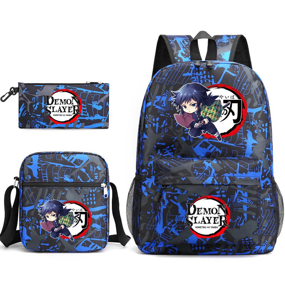 3Pcs/set Anime Printed Demon Slayer Backpack with Shoulder Bag Pencil Case for Teen Student Boy Girl Large Capacity Waterproof Bookbag Travel Bag