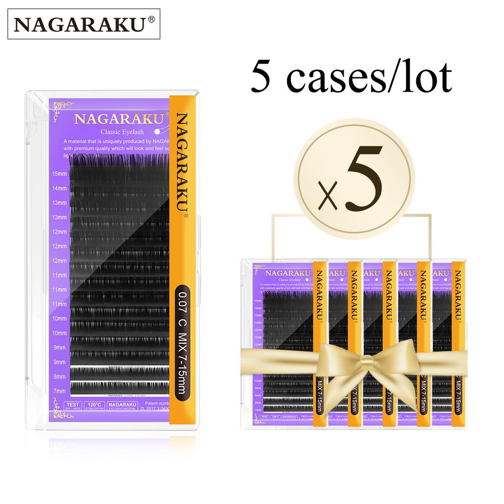 

Наращивание ресниц NAGARAKU Набор из 5 коробок, матовый черный, 16 линий, мягкая нежная синтетическая норка