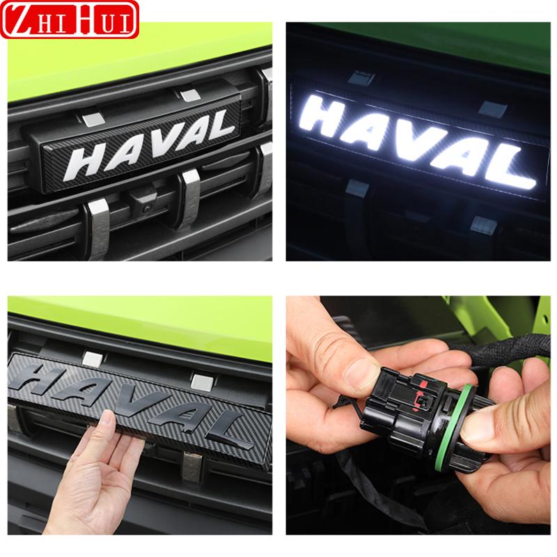 Dla Haval H3 2024 2025 Stylizacja Samochodu Emblemat na Przednią Kratkę Światło na Przednią Kratkę Dymiony Czarny Zewnętrzne Światła Dekoracyjne Akcesoria