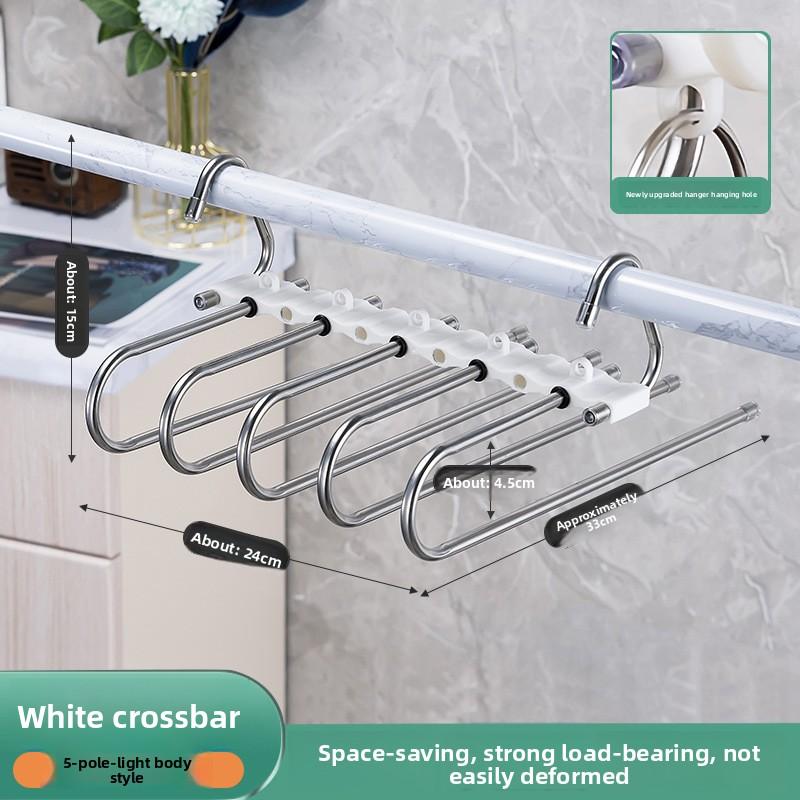 

Металлическая вешалка для брюк с 9 ярусами и противоскользящим покрытием, дизайн из нержавеющей стали, включая 5 крючков, уменьшающая беспорядок на 80%, для облегающих джинсов и джинсовой ткани