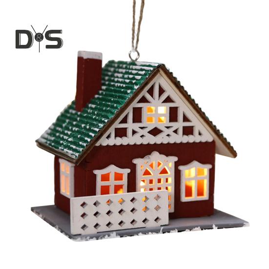 Weihnachtshütten-Ornament, leuchtender Holzhaus-Anhänger, LED-Blockhütte, Weihnachtsdekoration für Weihnachtsfeier, Zuhause, Desktop-Baumdekor