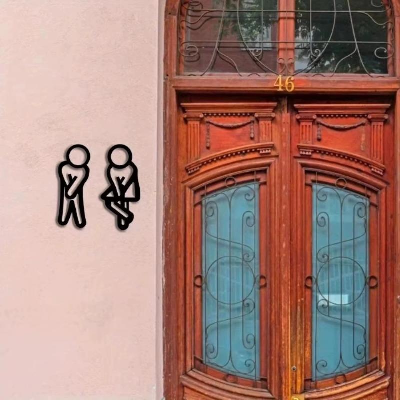 2 Pcs Funny Bathroom Signs For Men Women Creative 2D Flat Restroom Door Decor Restaurant Hotel Cafe Toilet Signage Wall Sticker