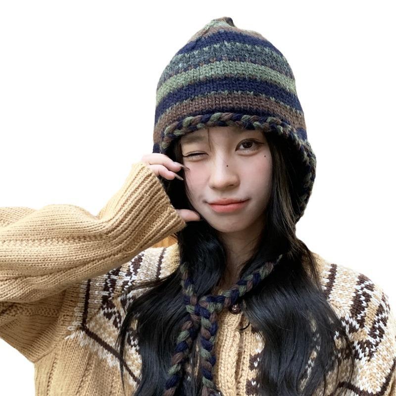 Autumn and winter retro hand-knitted braided wool hat women's velvet warm versatile bag head ear protection hat