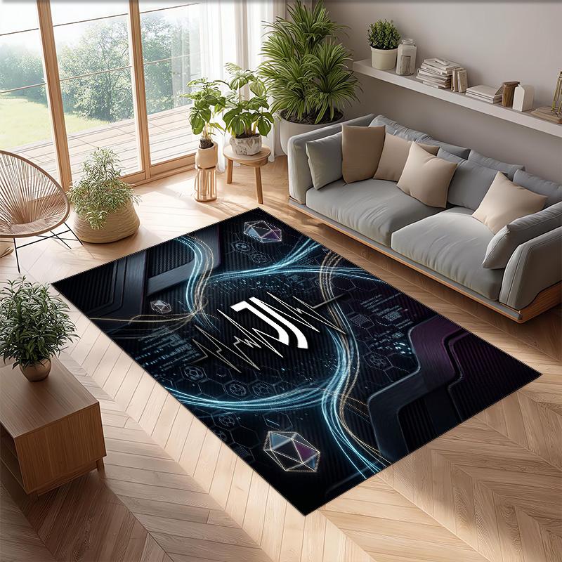 Juventus FC bedruckter Flanell-Teppich rutschfest weicher Polyester-Bodenbelag Indoor-Dekormatte für Schlafzimmer Wohnzimmer Sofa